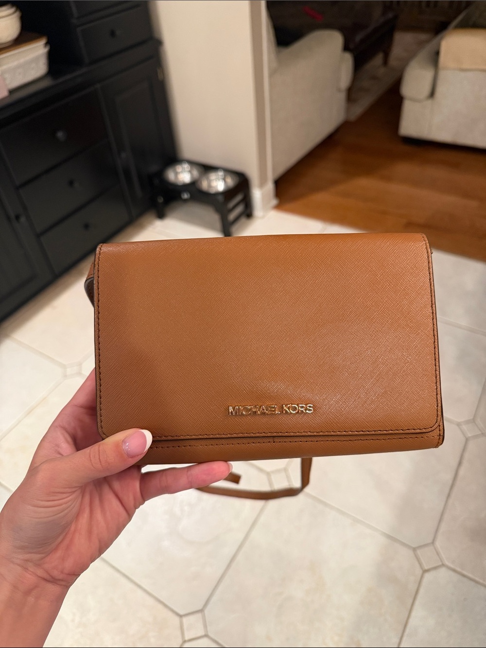 Michael Kors Cognac Leather Crossbody Bag with Gold Logo